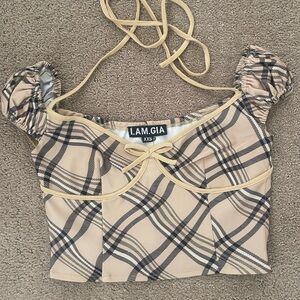 I.AM.GIA Checkered Crop Top - Beige and Black